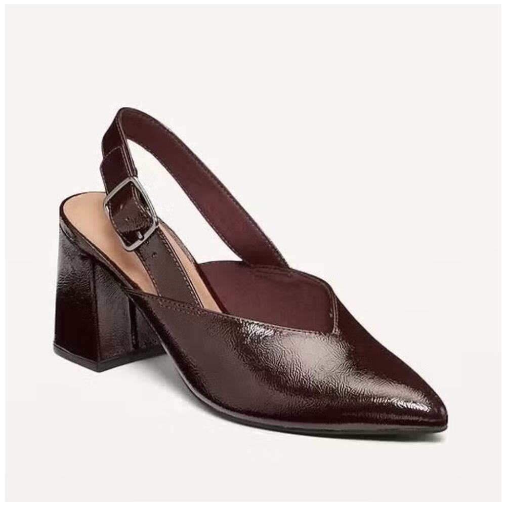 Old Navy Faux-Leather Slingback Heels Dark brown Block Heels Womens Size 10